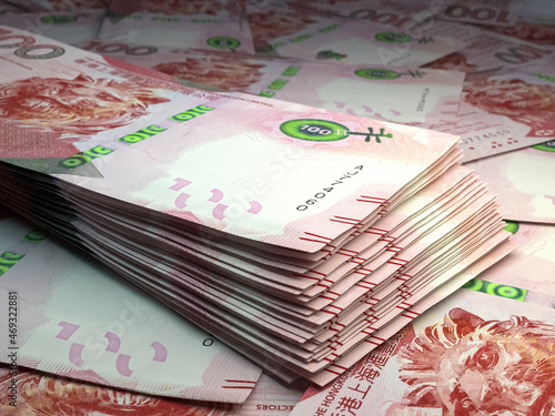 Hong Kong money. Hong Kong dollar banknotes. 100 HKDHSBC dollars bills.