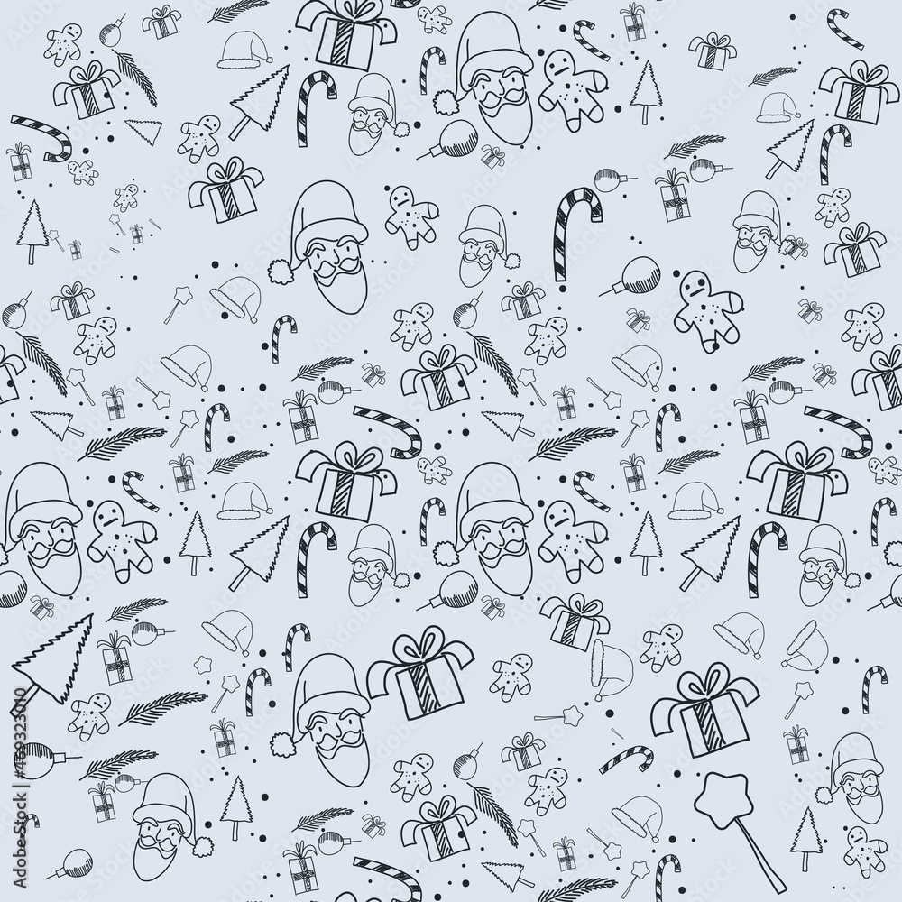 seamless pattern christmas and happy new year greeting card,decoration with snow,santa claus,gifts and sweets,festival doodle style,background vector illustration seamless pattern christmas and happy new year greeting card,decoration with snow,santa claus,gifts and sweets,festival doodle style,background vector illustration
