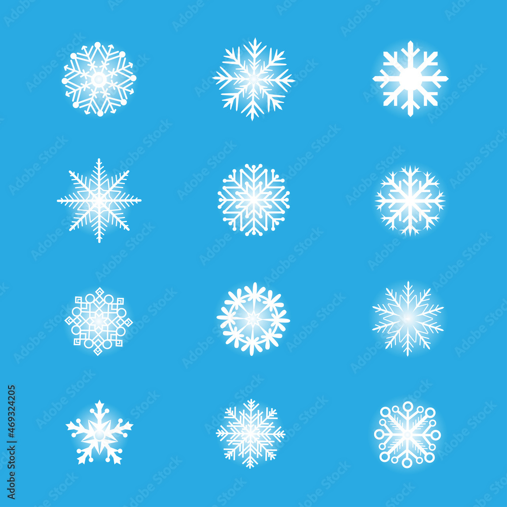 glowing snowflakes set blue background glowing snowflakes set blue background