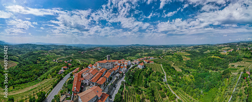 Aerial Panorama of Smartno  in Goriska Brda a Famous Wine Region of Slovenia .