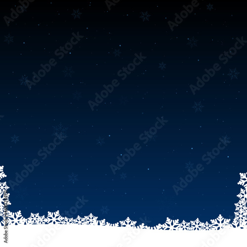 White color snow on dark blue background and snowflakes at the bottom christmas background. Vector stock illustration. © SANALRENK