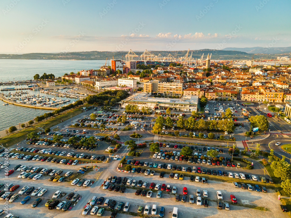 Aerial View of Koper with Port in Slovenia