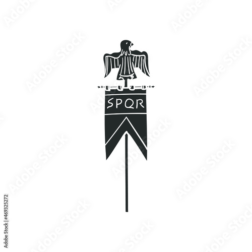 Roman Banner Icon Silhouette Illustration. Ancient Flag Vector Graphic Pictogram Symbol Clip Art. Doodle Sketch Black Sign.