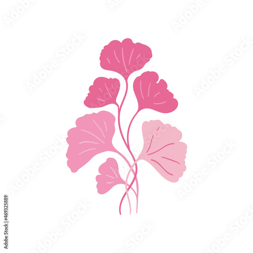 Pink floral elements. Flower and green leaves.Modern trendy Matisse minimal style.  Floral poster  invite. Vector arrangements for greeting card or invitation design