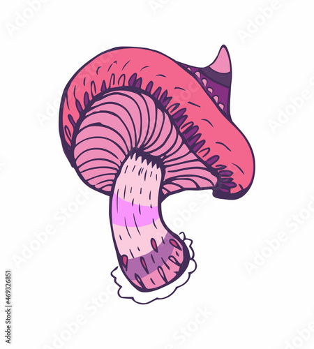 Fantasy decorative icon of magic mushroom on white background. Hand drawn concept. Vector illustration.