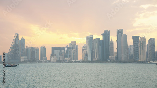 The skyline of Doha city center during evening  Qatar