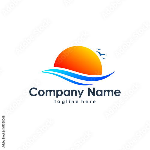 ocean beach logo design template