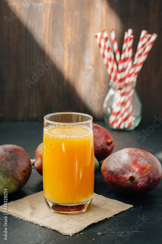 Mango juice in a glass, fre...