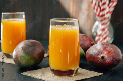 Mango juice in a glass, fre...