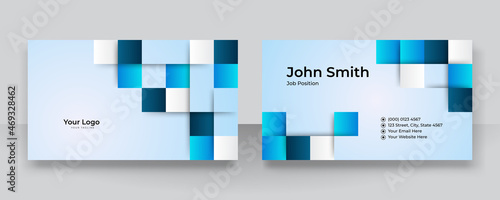 Modern colorful blue technology business card. Creative luxury and clean business card design template. Elegant background with abstract square geometric lines shiny. Vector illustration