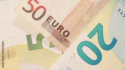 Euro banknotes of different denominations.