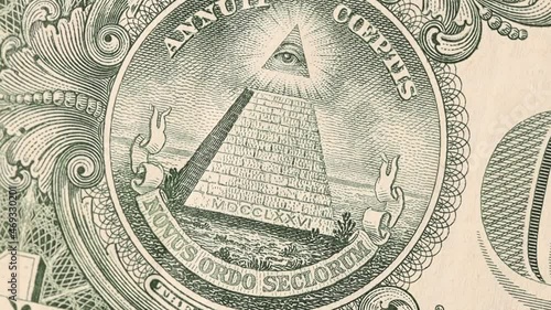 Creative video with details of macro macro banknotes of 1 US dollar.