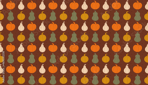 Pumpkin silhouette pattern, background, banner. Autumn holiday. Thanksgiving Halloween decor. Vegan vegetarian food. Kitchen element. Groceries shop. Gardening, farming.