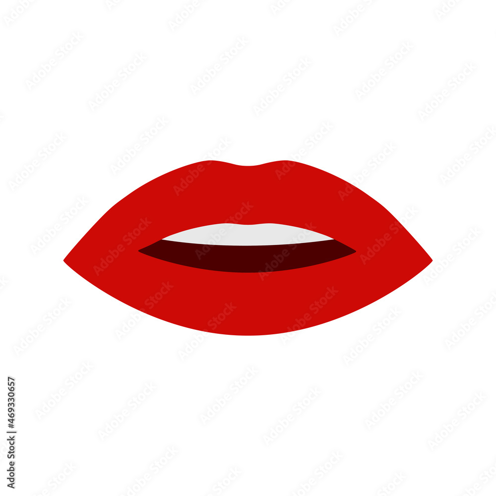 Flat mouth vector icon on white background. Beautiful vector icon with red mouth. Isolated vector design. Flat mouth vector icon on white background. Beautiful vector icon with red mouth. Isolated vector design.