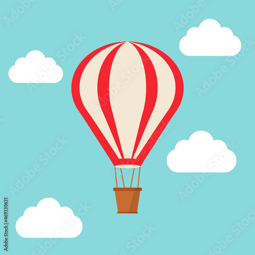 Hot air balloon vector illustration on blue background. Creative vector banner illustration. Summer holiday background.