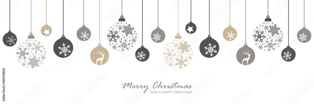 merry christmas banner with hanging ball decoratoin on white background