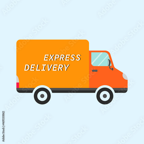Delivery van car flat vector illustration. Fast online delivery service. Transport logo.