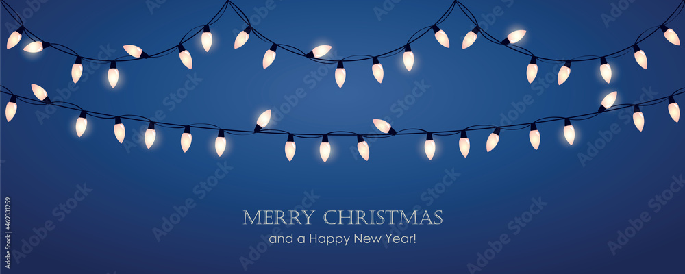 merry christmas greeting card with shiny fairy lights