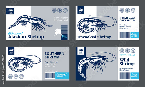 Vector shrimp labels and design elements. Prawn illustrations photo