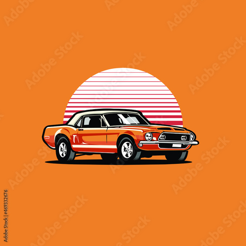 Premium classic muscle car side view vector illustration. Best for automotive tshirt design