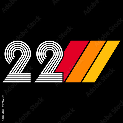 Nunber 22, twenty  two Retro design, Vintage style.