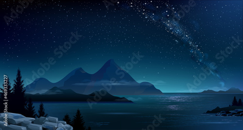 Night mountain landscape and the Milky Way