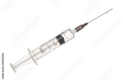 Syringe close up isolated on white background
