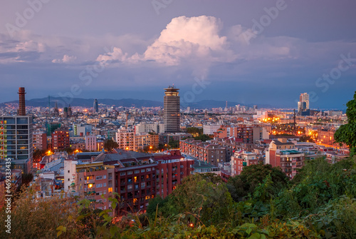 Barcelona is the capital of Catalonia. Evening city at sunset.