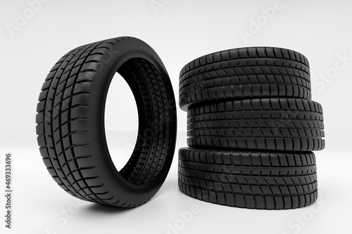 four car tires stacked © Rojo