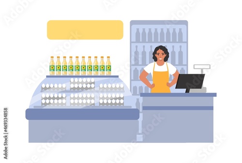 Oil farming store. Supermarket, grocery store, farm food market, retail shop, vector illustration.