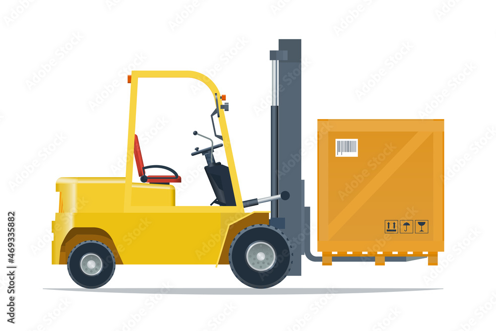 Forklift truck with cargo. Side view. Vector illustration on a white background. Forklift truck with cargo. Side view. Vector illustration on a white background.