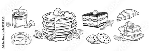 Vector set of desserts and bakery products