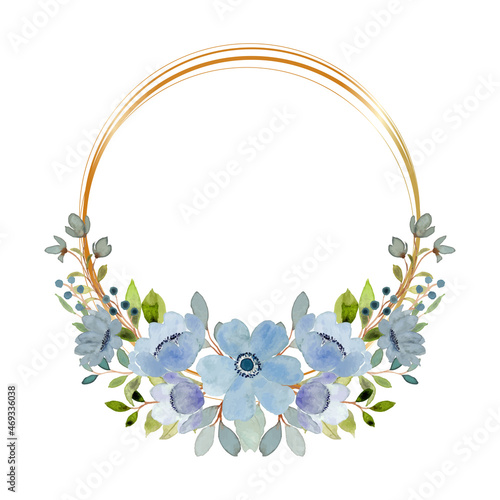 Blue green floral wreath with watercolor