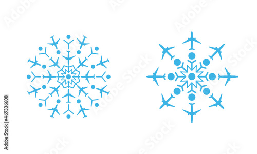 Snowflake formed by silhouettes of airplanes