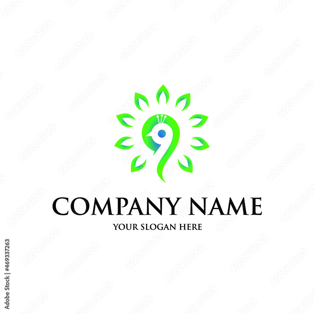 Simple logo combining beautiful peacock shape with flowers Simple logo combining beautiful peacock shape with flowers