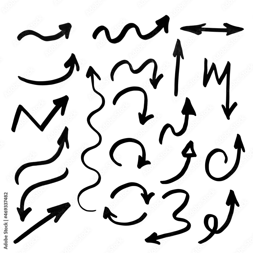 Isolated vector hand drawn arrows set on a white background Isolated vector hand drawn arrows set on a white background