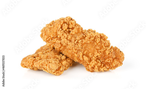 Fried chicken fillets isolated on white background.