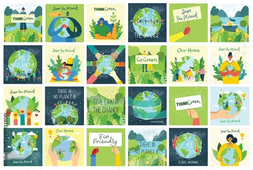 People Characters trying to Save Planet Earth. Global Warming and Climate Change Concept.