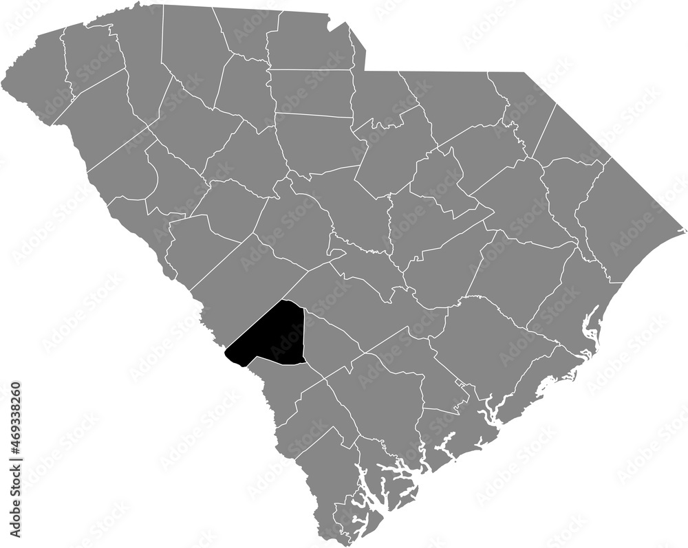 Black highlighted location map of the Barnwell County inside gray