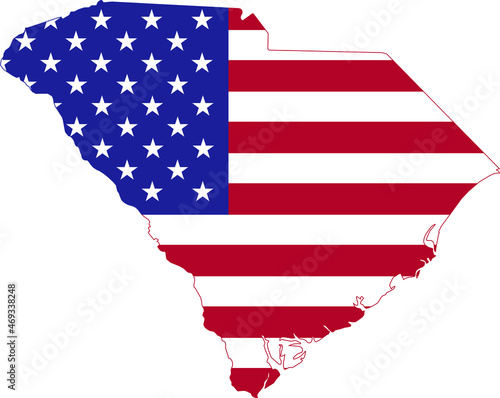 Simple flat US flag administrative map of the Federal State of South Carolina, USA