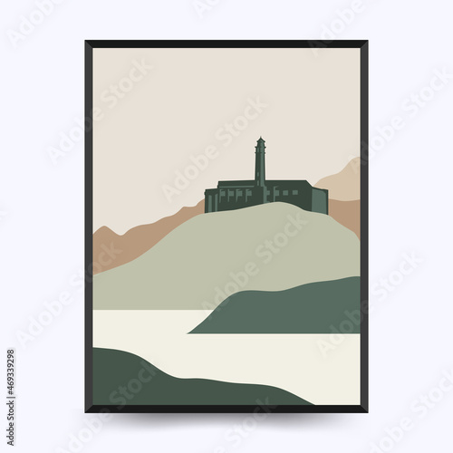 Travel poster post card vintage template. Limited colors, no gradients. Vector illustration. Alcatraz Island, San Francisco, USA.
