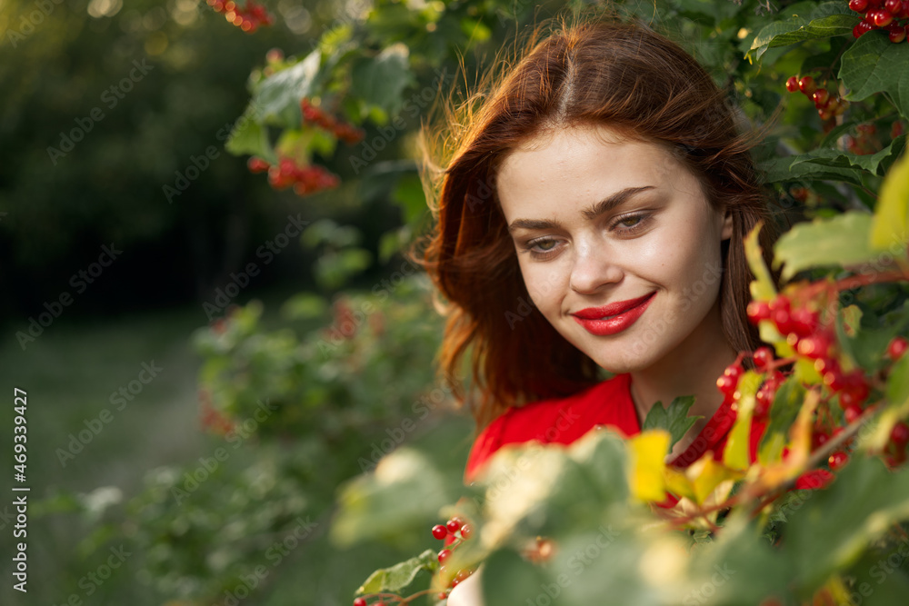 Beautiful woman fresh air summer berries nature Beautiful woman fresh air summer berries nature