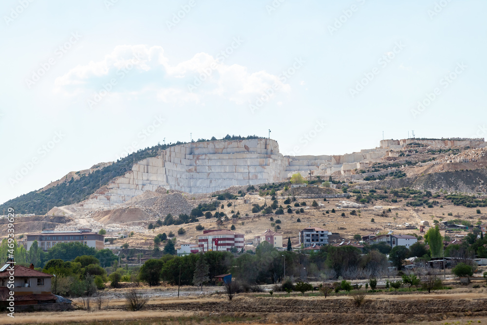 High stone mountain and marble quarries in Turkey. Open marble mining. Environment mining