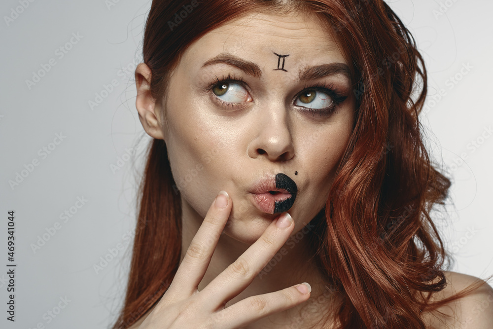 cheerful woman with makeup on her face zodiac sign Gemini astronomy model cheerful woman with makeup on her face zodiac sign Gemini astronomy model