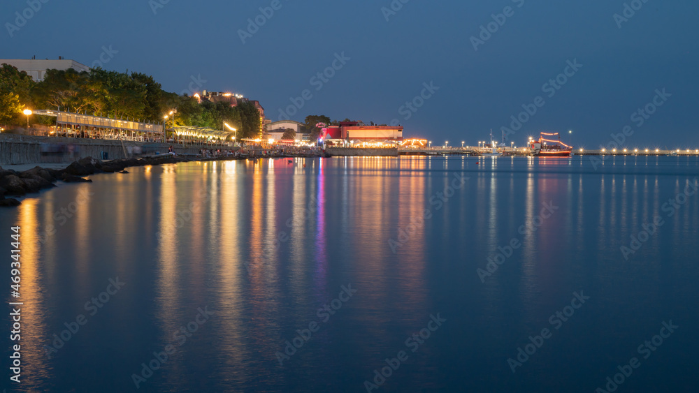Sea bay lights in the summer evening Pomorie