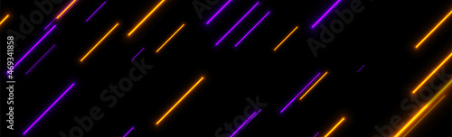 Violet and orange glowing neon laser lines abstract background. Vector technology futuristic banner design