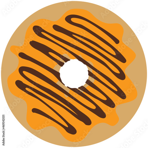 Light biscuit brown round circular holed doughnut cookie graphic with orange iced frosting and chocolate brown sauce drizzle decoration. Layered SVG suitable for use as cut file