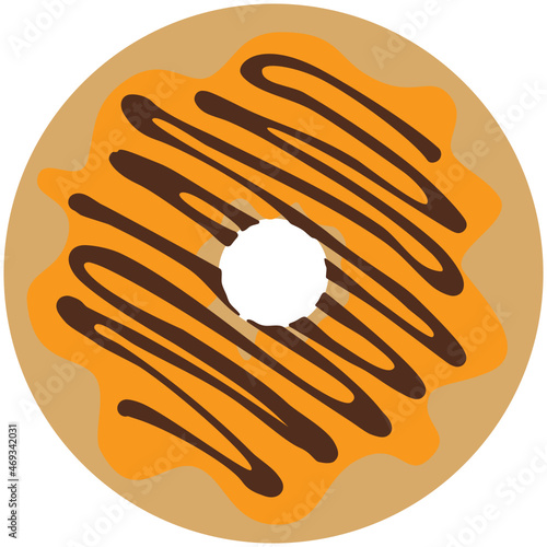 Light biscuit brown round circular holed doughnut cookie graphic with orange iced frosting and chocolate brown sauce drizzle decoration. Layered SVG suitable for use as cut file