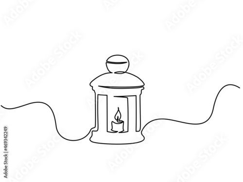Christmas lantern in silhouette on a white background. Continuous one line drawing