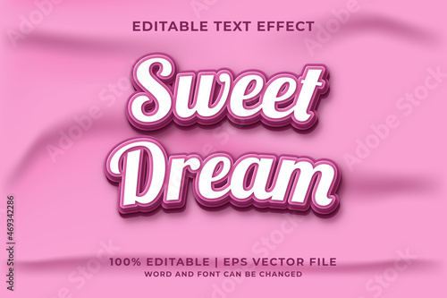 Editable text effect - Sweet Dream 3d template style premium vector